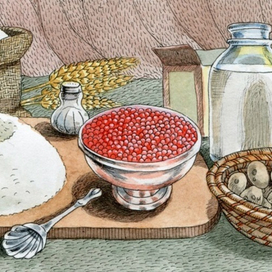 Меню ингредиентов:"Красная икра с оладьями"