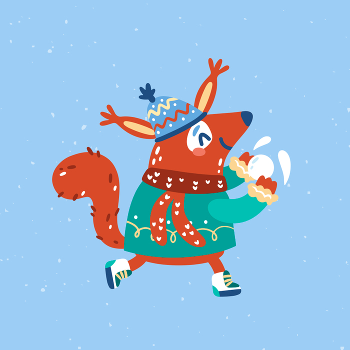 Children's vector book illustration. Squirrel in winter clothes.