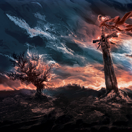Иллюстрации к обложке двухтомника "Небеса в огне" из-во КСД