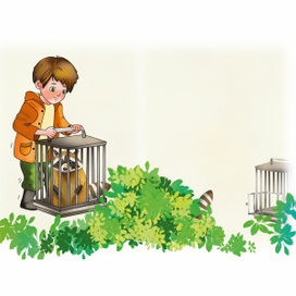 Мальчик и енот. Иллюстрация к стихотворению.