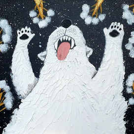 Медведь ловит снег
