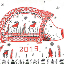 Открытка в стиле мезенской росписи