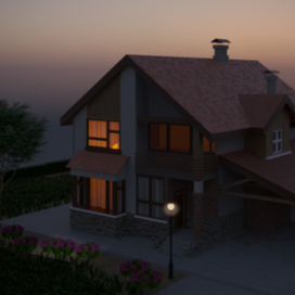 Коттедж при ночном освещении