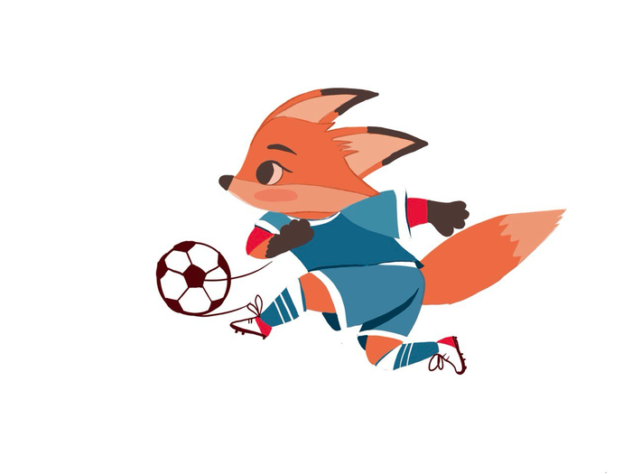 Малыш лис играет в футбол 