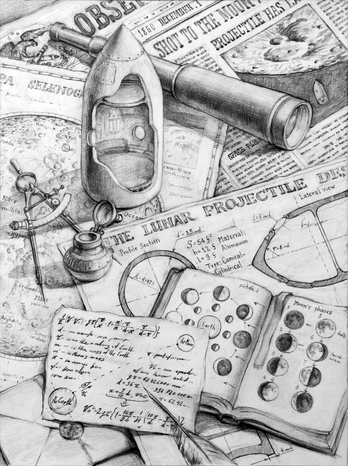 Иллюстрация к роману Жюля Верна "Из пушки на Луну"