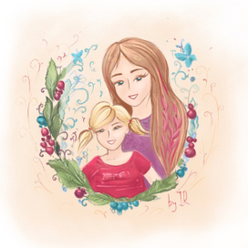 A custom illustration of a mom and daughter