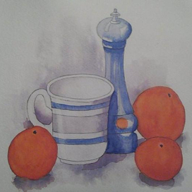 Натюрморт. Чашка, апельсины и перечница.