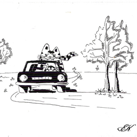 Иллюстрация. Кот в машине