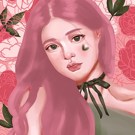 Портрет девушки узор пионы