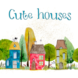 Обложка акварельного клипарт-набора "Милые домики"