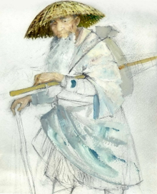 японские сказки."Как впервые выпал снег". эскиз.