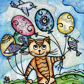 Котенок с воздушными шарами