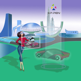 Будущий мир и планшет для художника