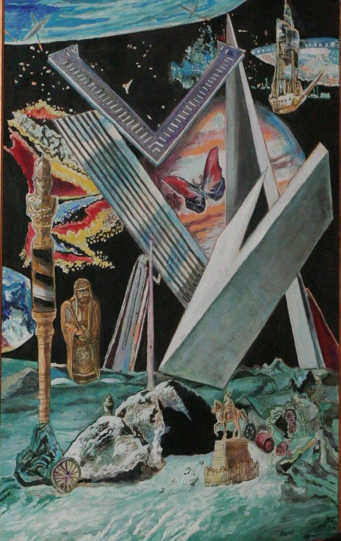 "Врата миров и времён"-Фантастический пейзаж.Правая часть триптиха.Холст Масло.
