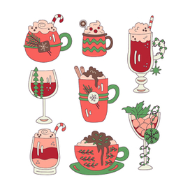 Набор векторных иллюстраций с рождественскими напитками