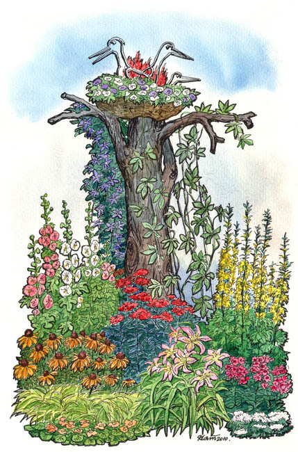 Цветник с аистами
