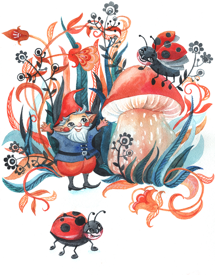 Гном и букашки нашли гриб