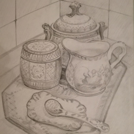 Натюрморт с посудой гжель