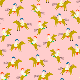 Девочка на лошадке на розовом 