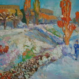 утро. набережная. ранний снег.