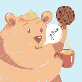 Мишка с кофе и печеньем