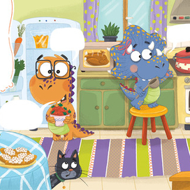 Иллюстрация к книге Olivia Haas "Opposites with a Dinosaur"