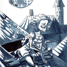 на крыше, при луне