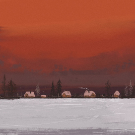 закат в деревне