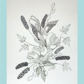 Artistic image of a floral composition in ink.