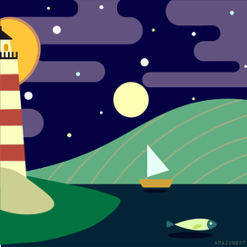 Векторные пейзажи: Ночной Маяк