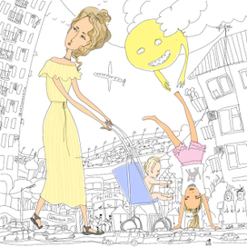 Мама в городе с детьми