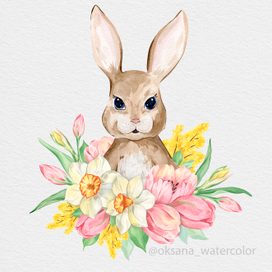 Весенний пасхальный кролик в цветах. Пасха