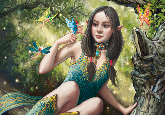 Эльфийская принцесса в волшебном лесу.