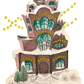 Домик с гирляндой в акварельном стиле