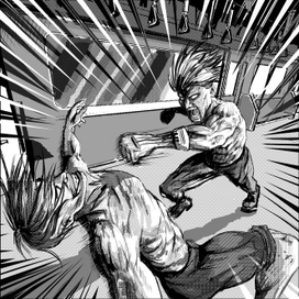 Manga Illustration fight scene in train