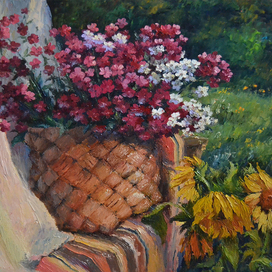 Натюрморт с флоксами и подсолнухами