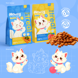 Дизайн упаковки корма для кошек & иллюстрации
