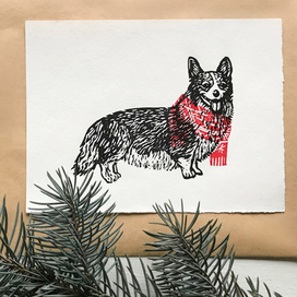 Линогравюра "Вельш корги" из серии "Год собаки"