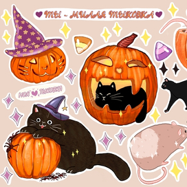 Стикеры "хеллоуинские котики" 