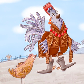 Сапоги со шпорами, кафтан с узорами.