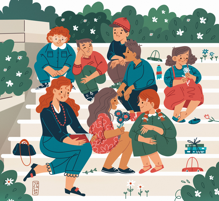 дети на лестнице 