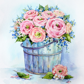 розочки в голубом ведерке 
