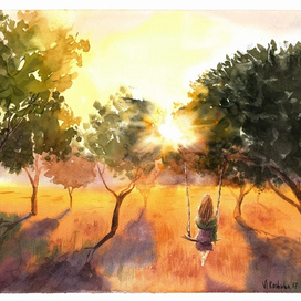 Летний вечер в яблоневом саду