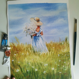 Девушка в поле с цветами 