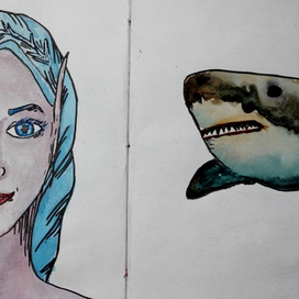 Зимняя девушка и  акула