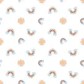 Rainbow and sun minimalistic scandinavian pattern on a white background