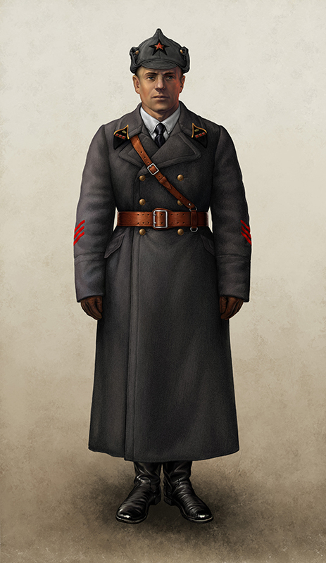 Командир в шинели и зимнем шлеме 1935 г