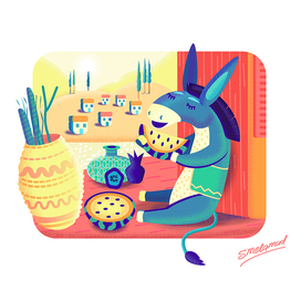 Ослик ест арбуз (из серии "Животные пикникуют")