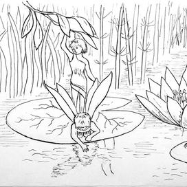 Эльфы и кувшинки. Раскраска для детей.