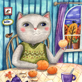 Кот с мандаринами